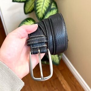 Classic Black Leather Belt with Contrast Stitch
